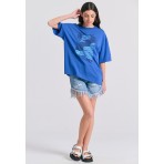 Funky Buddha Γυναικείο Κοντομάνικο T-Shirt Μπλε