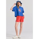Funky Buddha Γυναικείο Κοντομάνικο T-Shirt Ίντιγκο Μπλε
