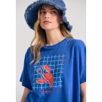 Funky Buddha Γυναικείο Κοντομάνικο T-Shirt Ίντιγκο Μπλε