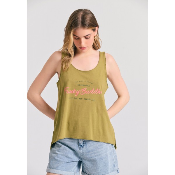 Funky Buddha Μπλούζα Αμάνικη Γυναικεία (FBL011-163-04-HERBAL-GREEN)
