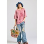 Funky Buddha Garment Dyed T-Shirt Γυναικείο (FBL011-184-04-DUSTY-PINK)
