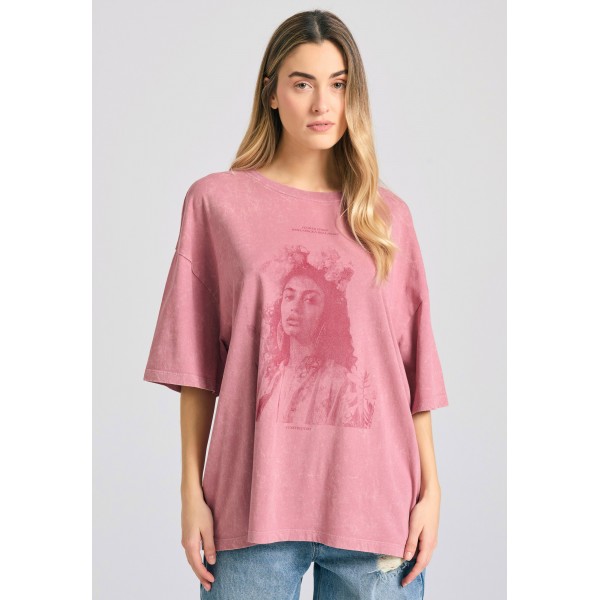 Funky Buddha Garment Dyed T-Shirt Γυναικείο (FBL011-184-04-DUSTY-PINK)