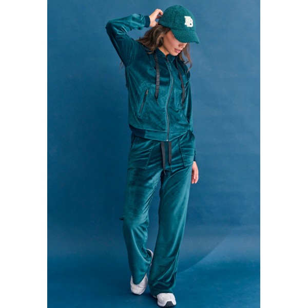 Funky Buddha Velour Flare Fit Παντελόνι Φόρμας Γυναικείο (FBL012-100-02-DARK-SEA)