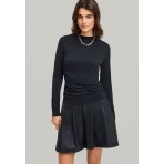 Funky Buddha Pleated Μπλούζα Με Ψηλό Λαιμό Γυναικεία (FBL012-100-17-BLACK)