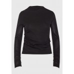 Funky Buddha Pleated Μπλούζα Με Ψηλό Λαιμό Γυναικεία (FBL012-100-17-BLACK)