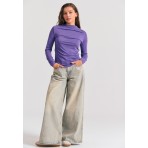 Funky Buddha Pleated Μπλούζα Με Ψηλό Λαιμό Γυναικεία (FBL012-100-17-ELECTRIC-PURPLE)