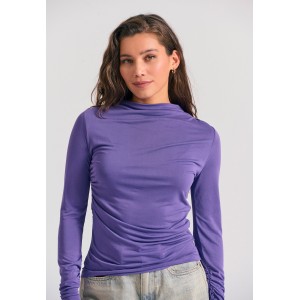 Funky Buddha Pleated Μπλούζα Με Ψηλό Λαιμό Γυναικεία (FBL012-100-17-ELECTRIC-PURPLE)