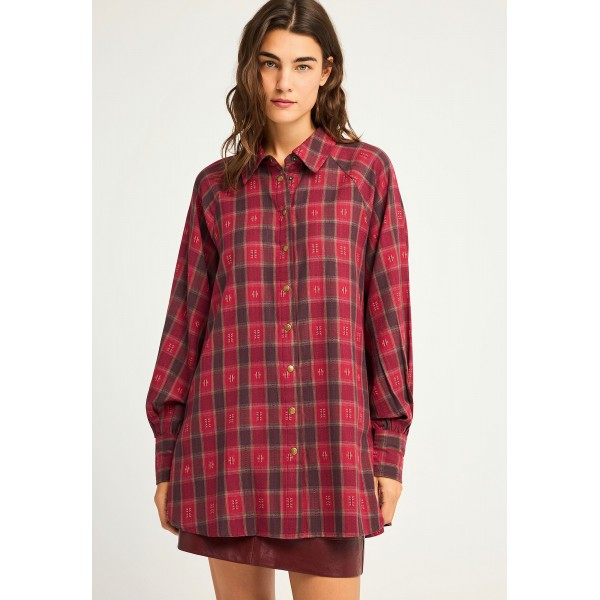 Funky Buddha Plaid Πουκάμισο Μακρυμάνικο Γυναικείο (FBL012-102-05-WINE-RED)