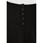 Funky Buddha Henley Γυναικεία Μακρυμάνικη Μπλούζα με Λαιμόκοψη Μαύρη