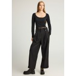 Funky Buddha Henley Γυναικεία Μακρυμάνικη Μπλούζα με Λαιμόκοψη Μαύρη