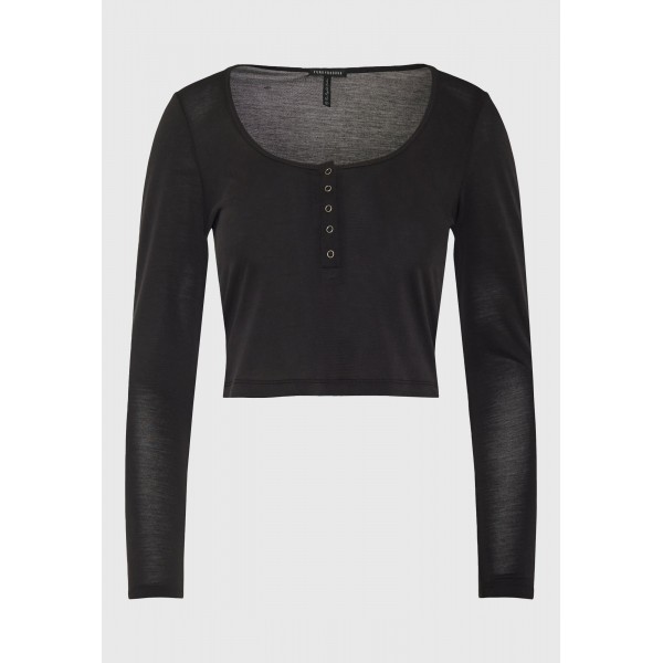 Funky Buddha Henley Μπλούζα Με Λαιμόκοψη Γυναικεία (FBL012-104-07-BLACK)