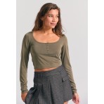 Funky Buddha Henley Μπλούζα Με Λαιμόκοψη Γυναικεία (FBL012-104-07-DUSTY-OLIVE)