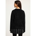 Funky Buddha Γυναικεία Πλεκτή Μακρυμάνικη Μπλούζα Μαύρη