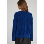 Funky Buddha Γυναικεία Πλεκτή Μακρυμάνικη Μπλούζα Μπλε