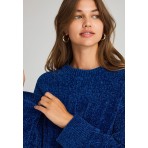 Funky Buddha Γυναικεία Πλεκτή Μακρυμάνικη Μπλούζα Μπλε