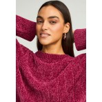 Funky Buddha Γυναικεία Πλεκτή Μακρυμάνικη Μπλούζα Βυσσινί