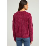 Funky Buddha Γυναικεία Πλεκτή Μακρυμάνικη Μπλούζα Βυσσινί