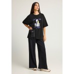 Funky Buddha Flare Fit Γυναικείο Παντελόνι Φόρμας Μαύρο