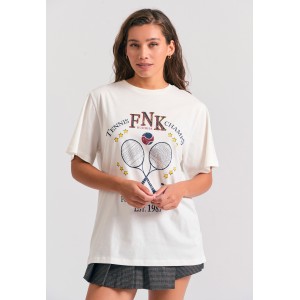 Funky Buddha Tennis Graphic T-Shirt Γυναικείο (FBL012-106-04-OFF-WHITE)