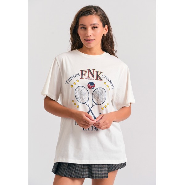 Funky Buddha Tennis Graphic T-Shirt Γυναικείο (FBL012-106-04-OFF-WHITE)