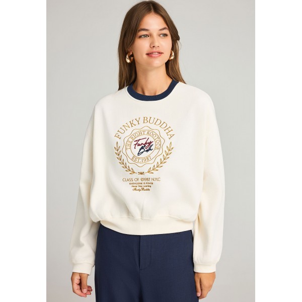Funky Buddha Preppy Logo Μπλούζα Με Λαιμόκοψη Γυναικεία (FBL012-106-06-OFF-WHITE)