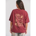 Funky Buddha Γυναικεία Μπλούζα Με Κοντό Μανίκι Και Τύπωμα (FBL012-107-04-MAROON)