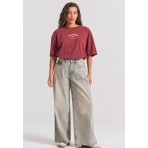 Funky Buddha Γυναικεία Μπλούζα Με Κοντό Μανίκι Και Τύπωμα (FBL012-107-04-MAROON)