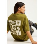 Funky Buddha Respect Nature Print Γυναικείο Κοντομάνικο T-Shirt Λαδί
