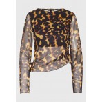 Funky Buddha See-Through Animal Print Μπλούζα Με Λαιμόκοψη Γυναικεία (FBL012-108-17-MULTI)