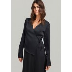 Funky Buddha Γυναικεία Μακρυμάνικη Μπλούζα Κρουαζέ Μαύρη