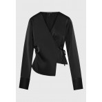 Funky Buddha Γυναικεία Μακρυμάνικη Μπλούζα Κρουαζέ Μαύρη