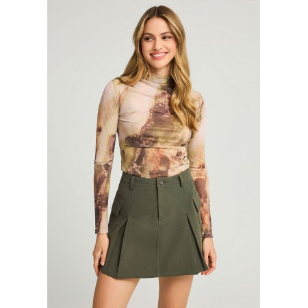 Funky Buddha Marble Print Μπλούζα Με Ψηλό Λαιμό Γυναικεία 