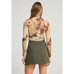 Funky Buddha Marble Print Μπλούζα Με Ψηλό Λαιμό Γυναικεία (FBL012-112-17-MULTI)