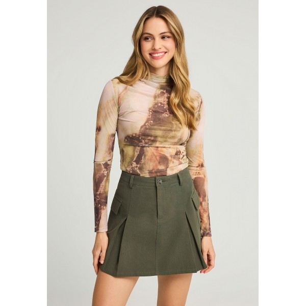 Funky Buddha Marble Print Μπλούζα Με Ψηλό Λαιμό Γυναικεία (FBL012-112-17-MULTI)