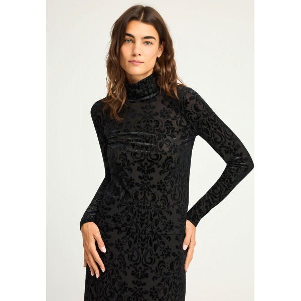 Funky Buddha Velvet Μπλούζα Με Ψηλό Λαιμό Γυναικεία (FBL012-113-07-BLACK)