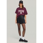 Funky Buddha Γυναικεία Μπλούζα Με Κοντό Μανίκι Και Τύπωμα (FBL012-114-04-MERLOT)