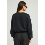 Funky Buddha Γυναικείo Φούτερ με Λαιμόκοψη Μαύρο