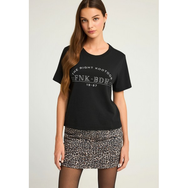 Funky Buddha Cotton Graphic T-Shirt Γυναικείο (FBL012-115-04-BLACK)