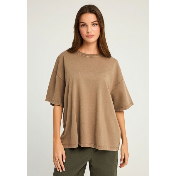 Funky Buddha Washed Effect T-Shirt Γυναικείο (FBL012-117-04-HAZELNUT)