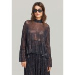Funky Buddha Ruffle Hem Μπλούζα Με Ψηλό Λαιμό Γυναικεία (FBL012-117-17-BLACK)