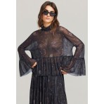 Funky Buddha Ruffle Hem Μπλούζα Με Ψηλό Λαιμό Γυναικεία (FBL012-117-17-BLACK)
