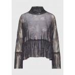 Funky Buddha Ruffle Hem Μπλούζα Με Ψηλό Λαιμό Γυναικεία (FBL012-117-17-BLACK)