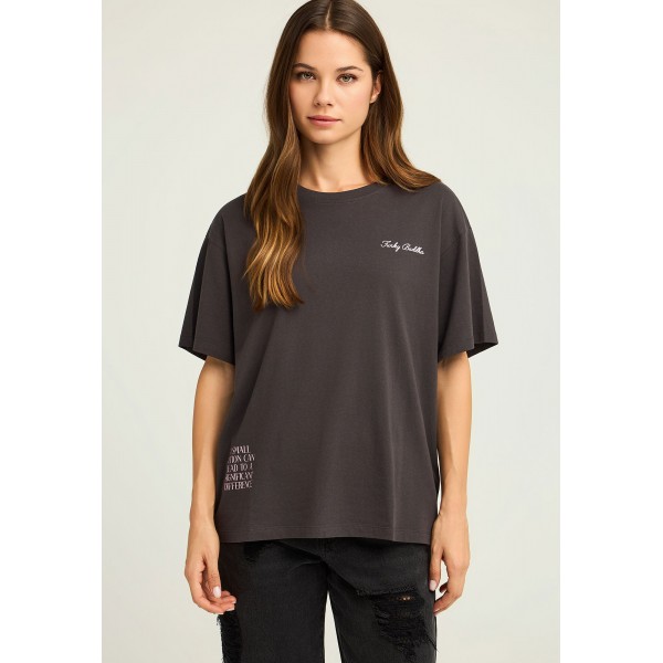 Funky Buddha Text Artwork T-Shirt Γυναικείο (FBL012-118-04-ANTHRACITE)