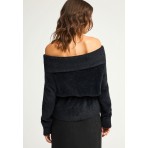 Funky Buddha Off Shoulder Teddy Πουλόβερ Γυναικείο (FBL012-120-09-BLACK)