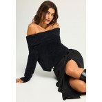 Funky Buddha Off Shoulder Teddy Πουλόβερ Γυναικείο (FBL012-120-09-BLACK)