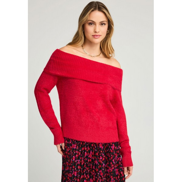 Funky Buddha Off Shoulder Teddy Πουλόβερ Γυναικείο (FBL012-120-09-SCARLET-RED)