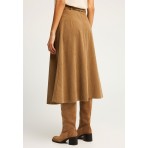 Funky Buddha Corduroy Γυναικεία Φούστα Μidi Καφέ