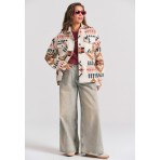 Funky Buddha Overshirt With Pattern Πουκάμισο Μακρυμάνικο Γυναικείο (FBL012-121-05-WHITE)