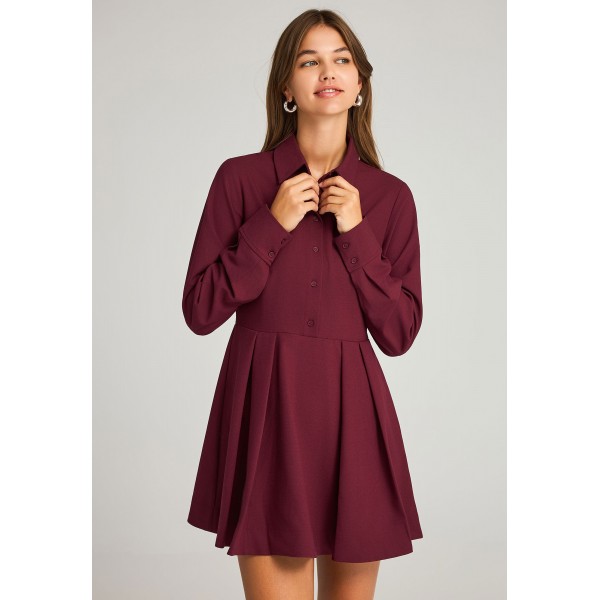 Funky Buddha Collared-Neck Φόρεμα Mini Γυναικείο (FBL012-121-13-MERLOT)