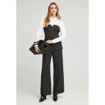 Funky Buddha Γυναικείο Wide Leg Παντελόνι Μαύρο, Λευκό